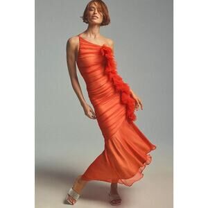 NWT ANTHROPOLOGIE Vineet Bahl Ruched One-Shoulder Dress Size S Peach #MC402